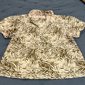 Tommy Bahama Olive and Cream Leaf Print Shirt